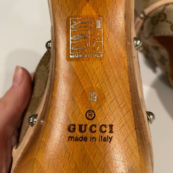 GUCCI -Beige/Tan GG Canvas Horsebit Platform Clogs (US 9) - Picture 5 of 5